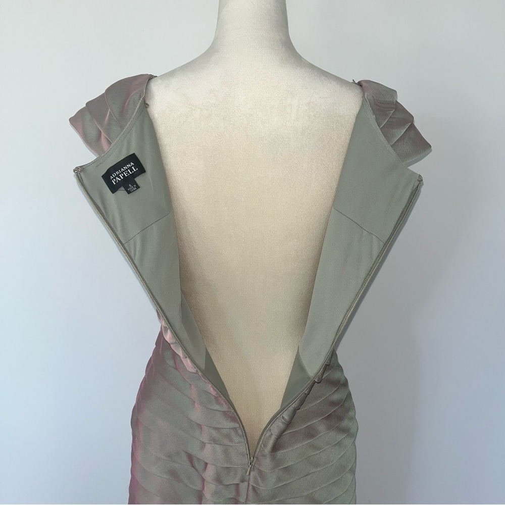 Adrianna Papell Silver Gray Ruched Beaded Sheath Cocktail Dress Size 6 - Picture 8 of 14